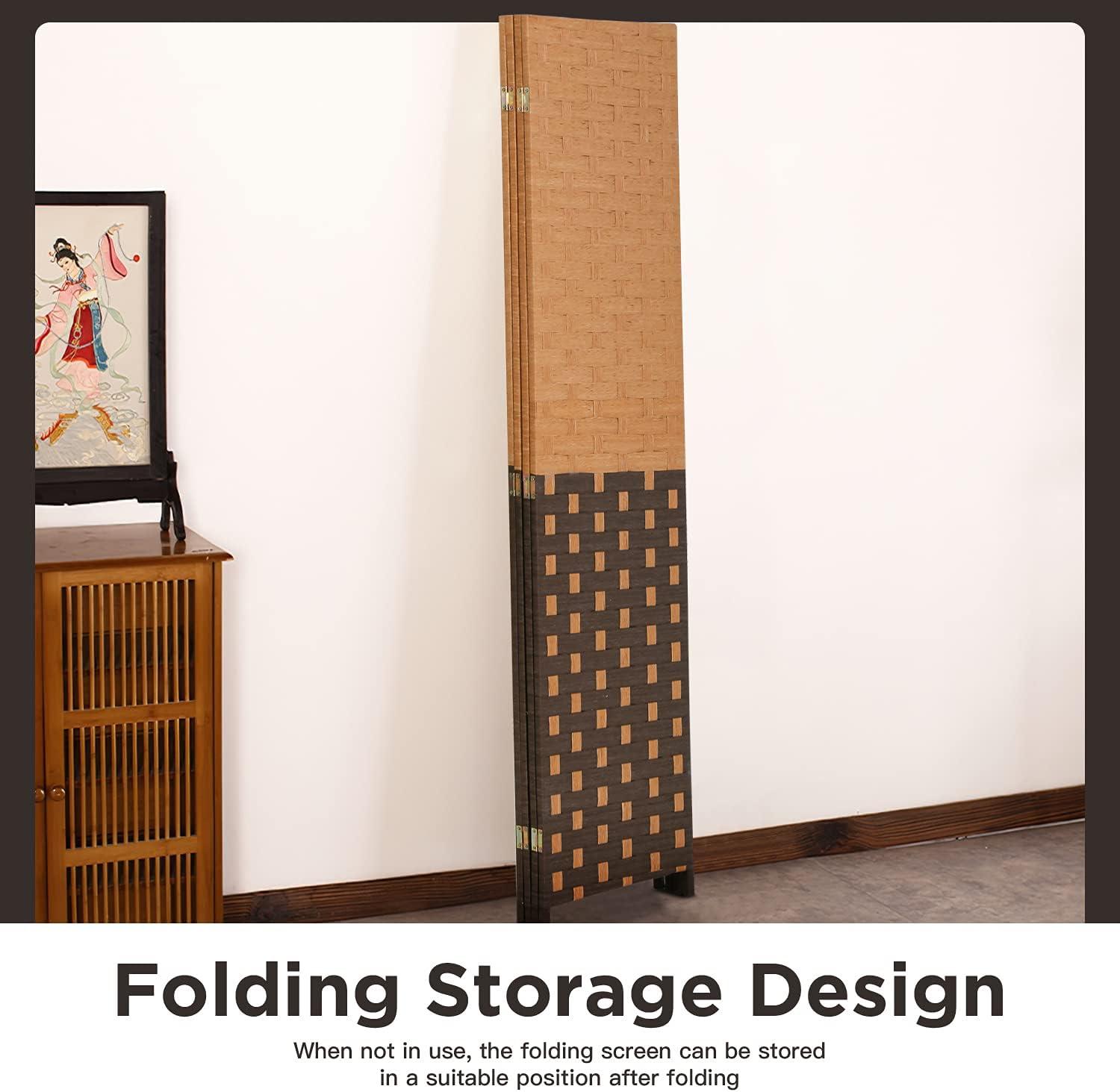 image:imageRoom Divider Wood Screen 6 Panel Folding Portable Partition Screens Wooden Mesh Woven Design Room Screen Divider for Home Office BrownCM