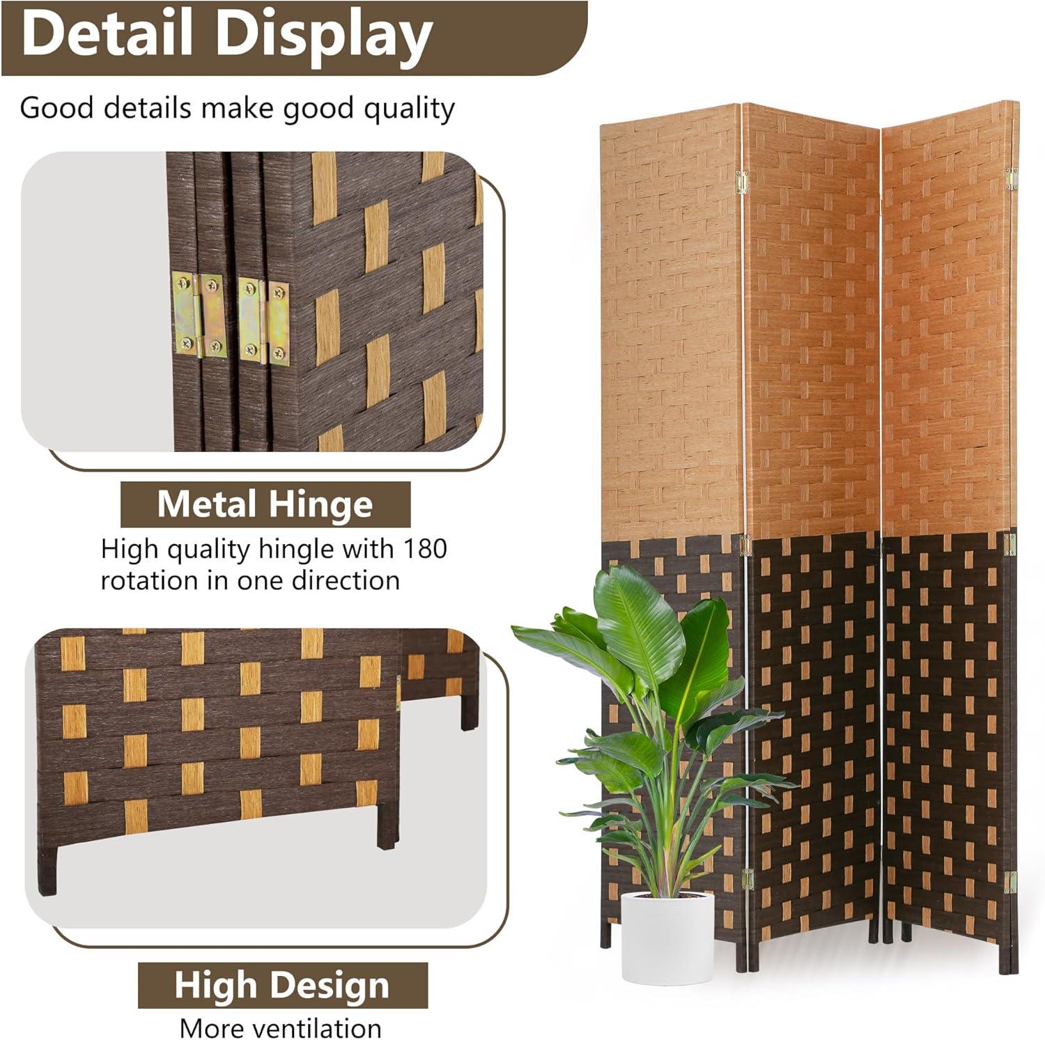 image:imageRoom Divider Wood Screen 6 Panel Folding Portable Partition Screens Wooden Mesh Woven Design Room Screen Divider for Home Office BrownChocolate Brown