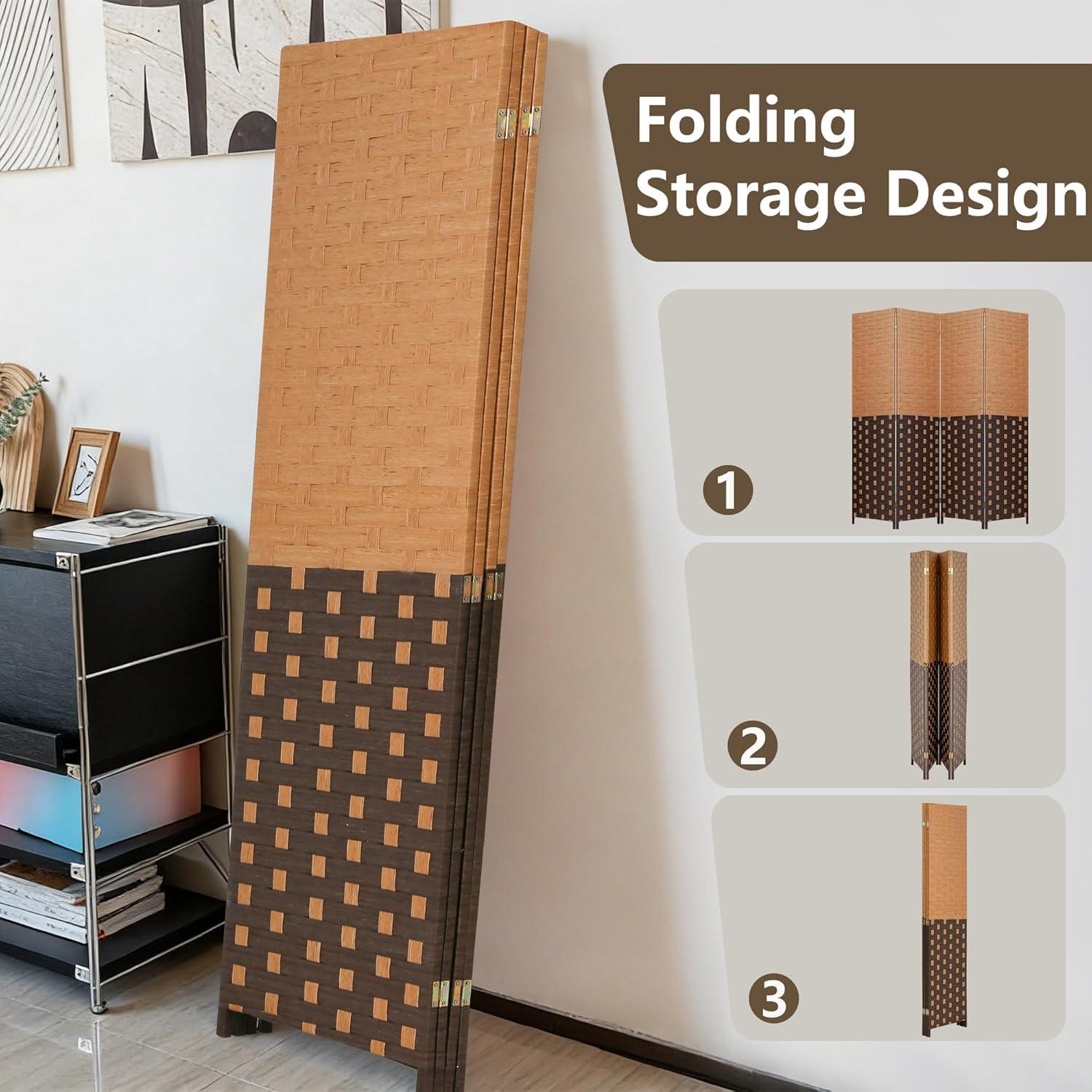 image:imageRoom Divider Wood Screen 6 Panel Folding Portable Partition Screens Wooden Mesh Woven Design Room Screen Divider for Home Office BrownChocolate Brown