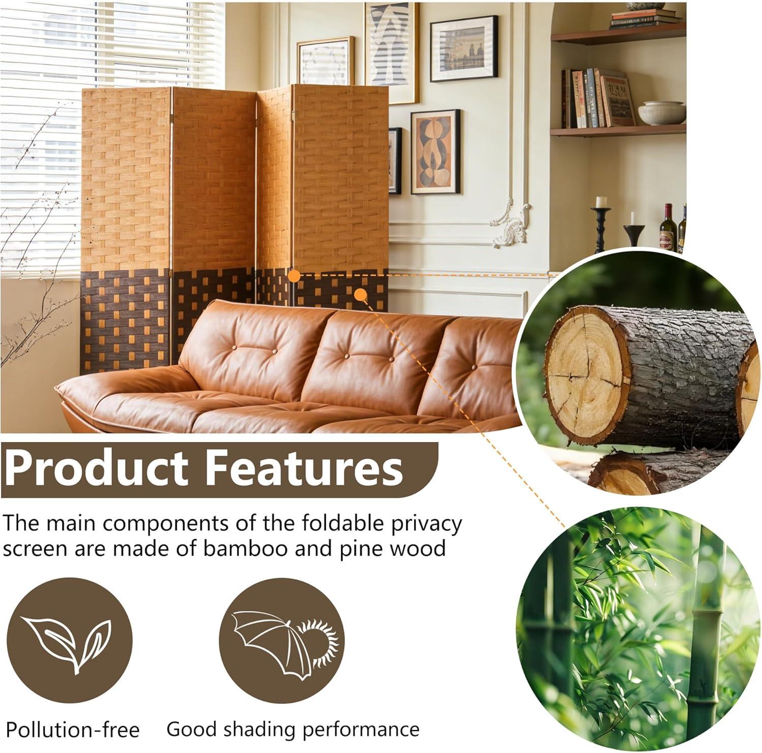 image:imageRoom Divider Wood Screen 6 Panel Folding Portable Partition Screens Wooden Mesh Woven Design Room Screen Divider for Home Office BrownChocolate Brown