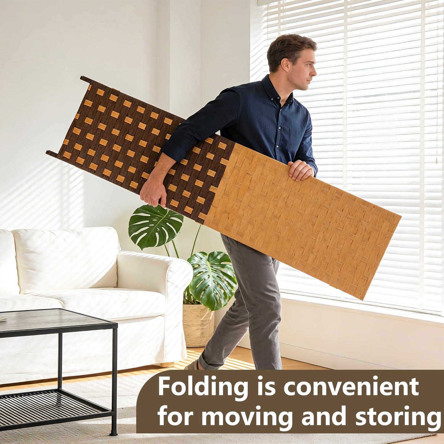 image:imageRoom Divider Wood Screen 6 Panel Folding Portable Partition Screens Wooden Mesh Woven Design Room Screen Divider for Home Office BrownChocolate Brown