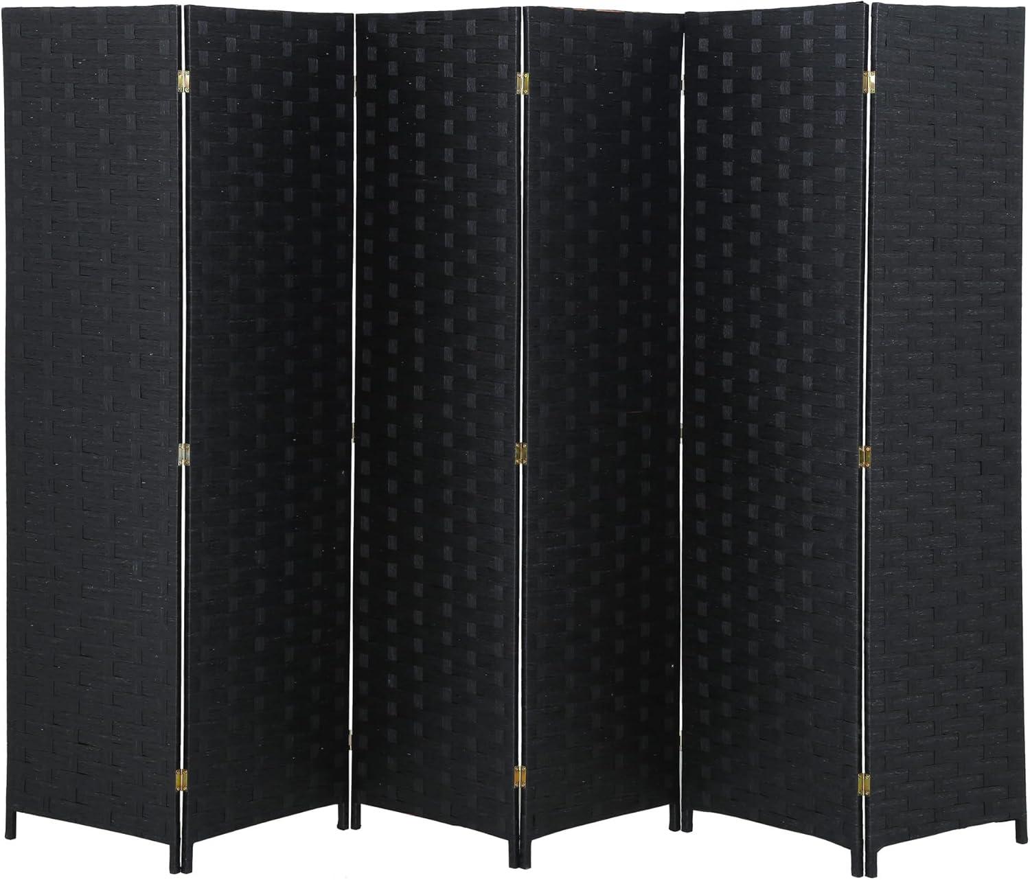 image:imageRoom Divider Wood Screen 6 Panel Folding Portable Partition Screens Wooden Mesh Woven Design Room Screen Divider for Home Office BrownCoal Black