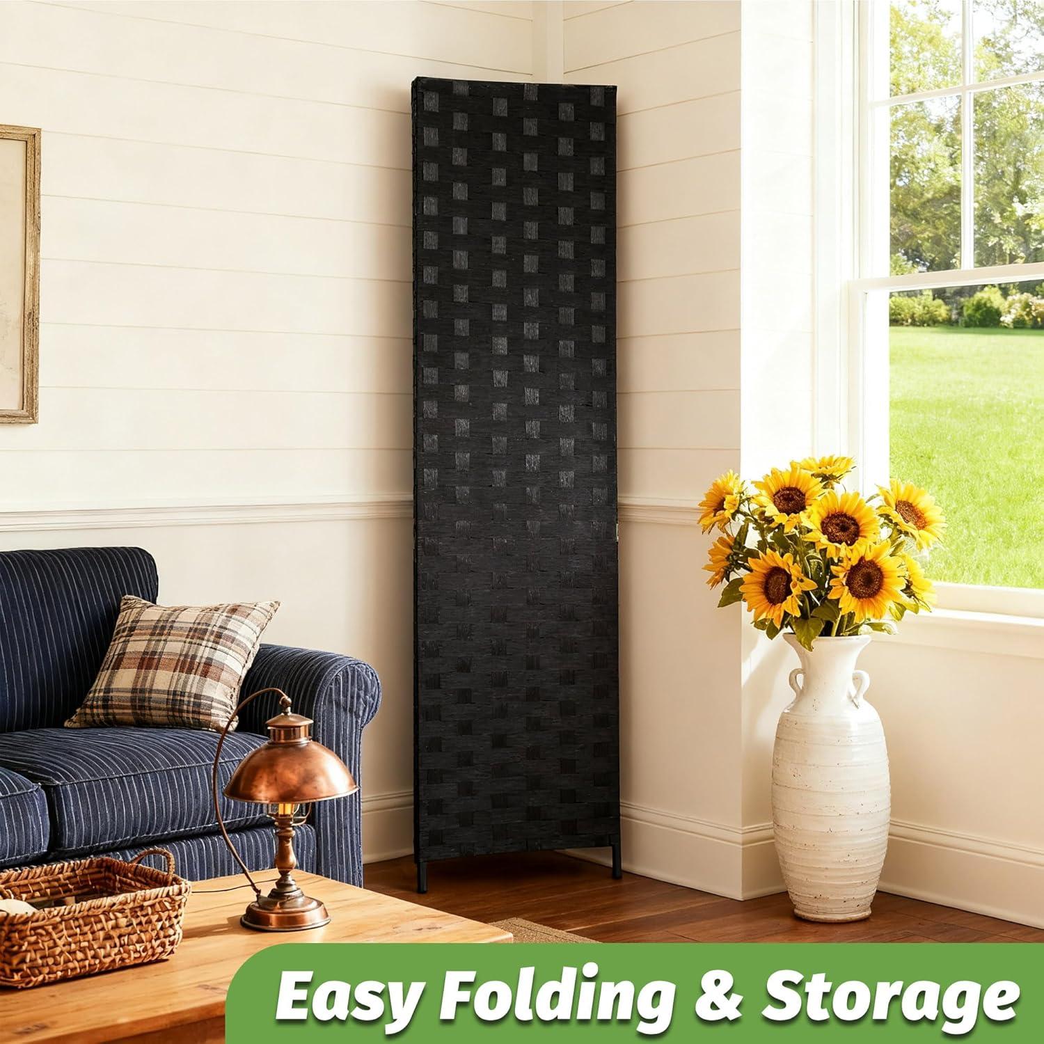 image:imageRoom Divider Wood Screen 6 Panel Folding Portable Partition Screens Wooden Mesh Woven Design Room Screen Divider for Home Office BrownCoal Black