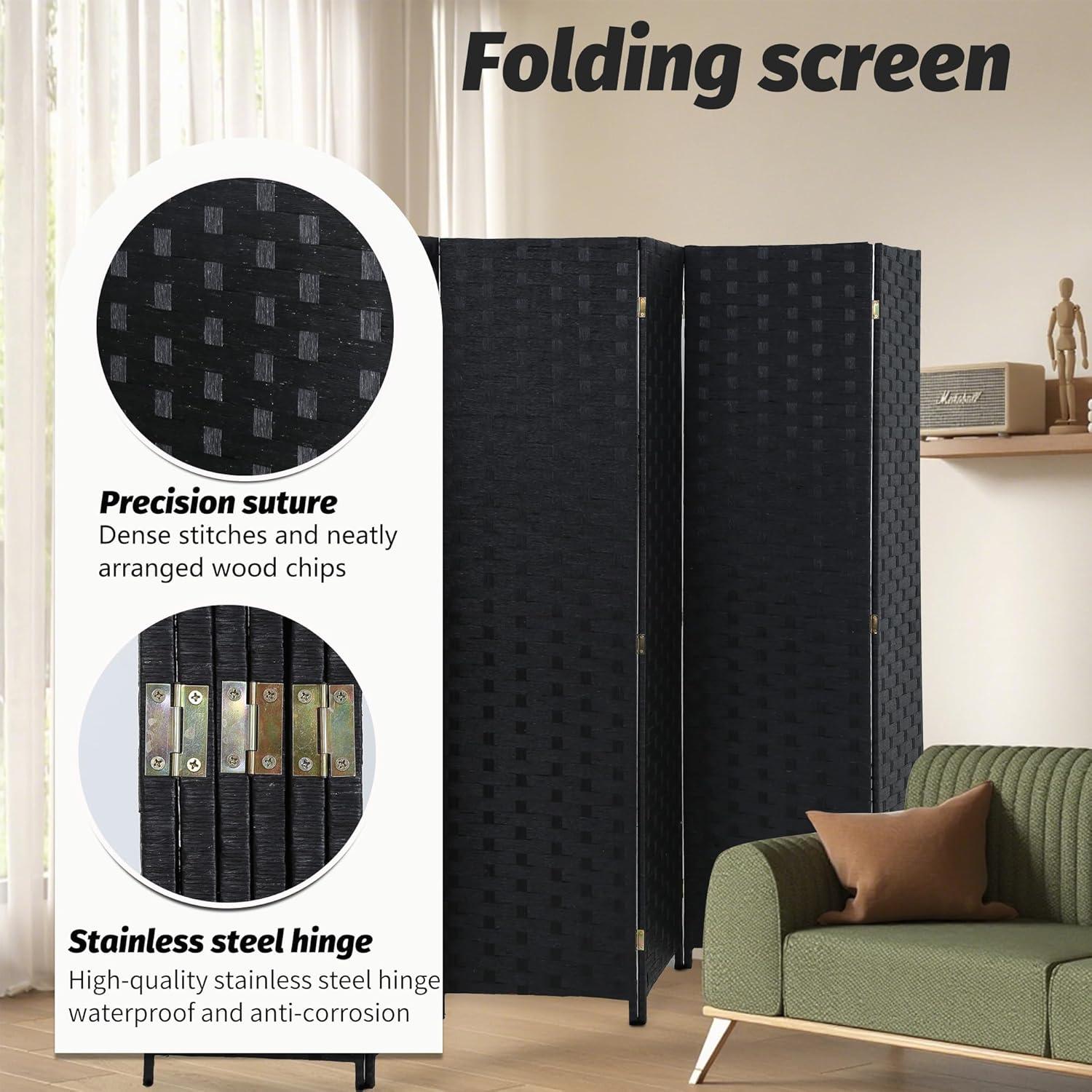 image:imageRoom Divider Wood Screen 6 Panel Folding Portable Partition Screens Wooden Mesh Woven Design Room Screen Divider for Home Office BrownCoal Black