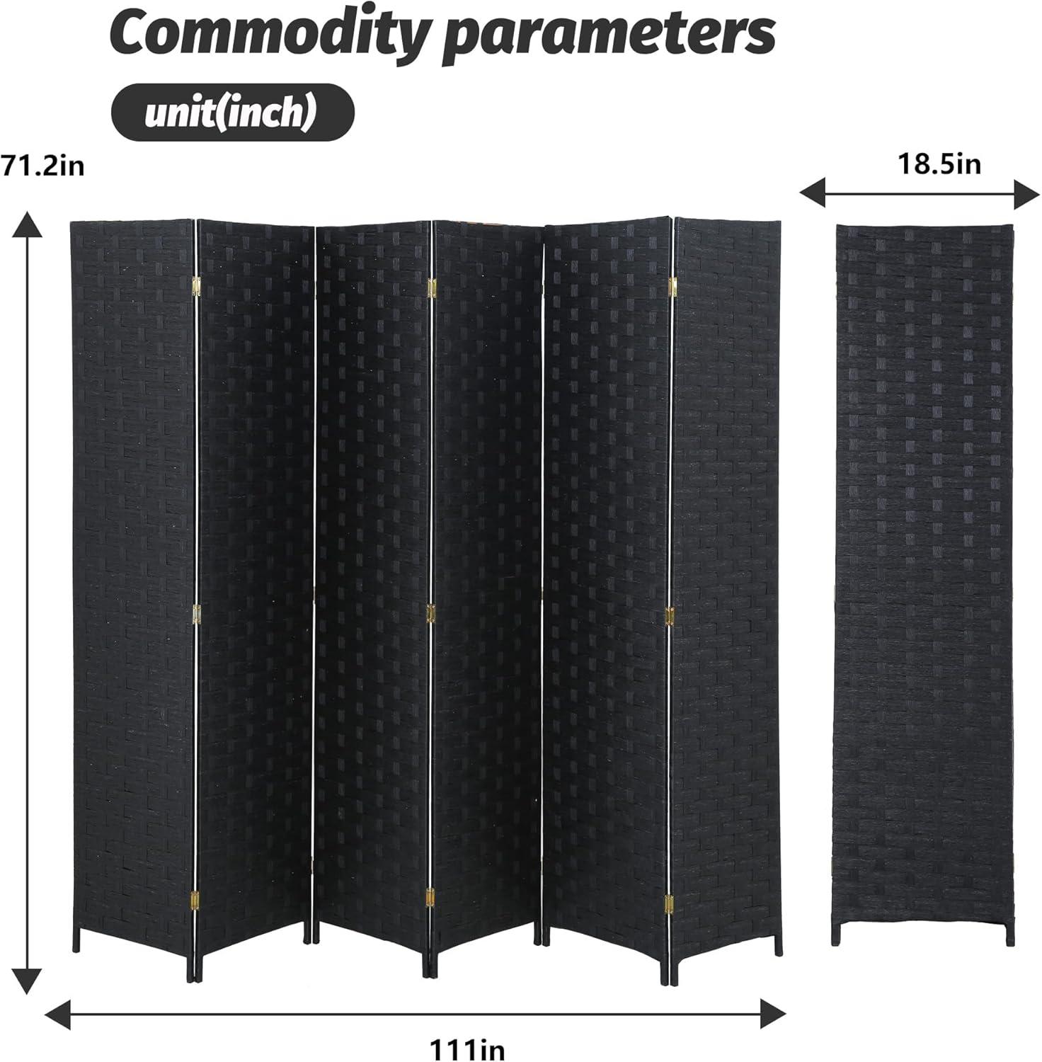 image:imageRoom Divider Wood Screen 6 Panel Folding Portable Partition Screens Wooden Mesh Woven Design Room Screen Divider for Home Office BrownCoal Black