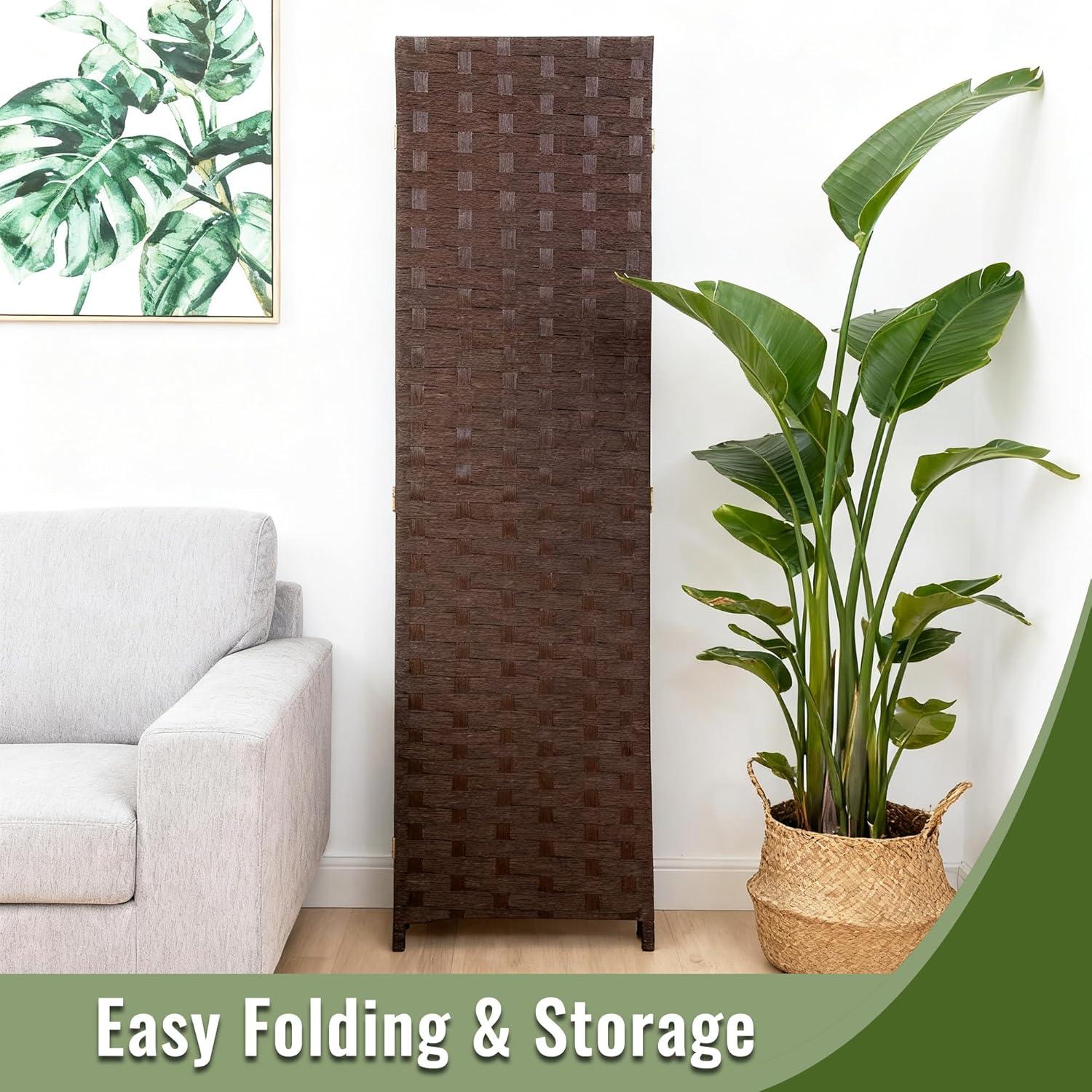 image:imageRoom Divider Wood Screen 6 Panel Folding Portable Partition Screens Wooden Mesh Woven Design Room Screen Divider for Home Office BrownDark Brown