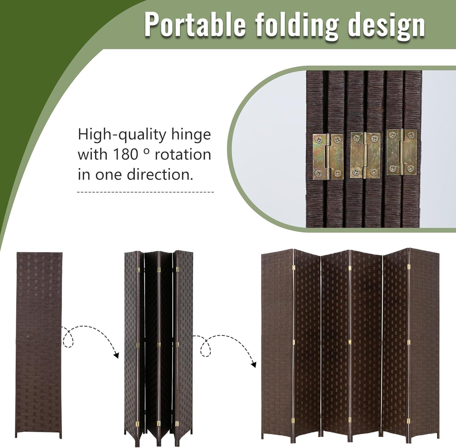 image:imageRoom Divider Wood Screen 6 Panel Folding Portable Partition Screens Wooden Mesh Woven Design Room Screen Divider for Home Office BrownDark Brown