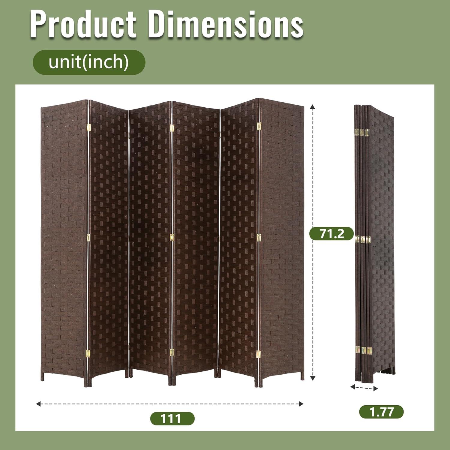 image:imageRoom Divider Wood Screen 6 Panel Folding Portable Partition Screens Wooden Mesh Woven Design Room Screen Divider for Home Office BrownDark Brown