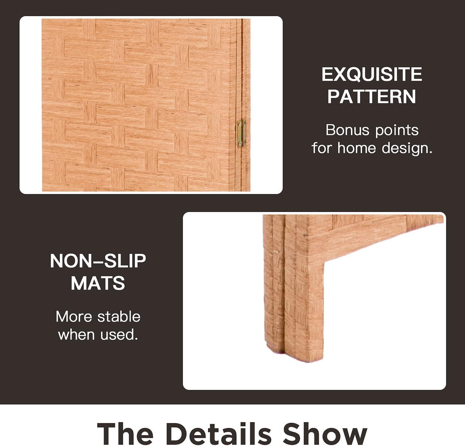 image:imageRoom Divider Wood Screen 6 Panel Folding Portable Partition Screens Wooden Mesh Woven Design Room Screen Divider for Home Office BrownNatural