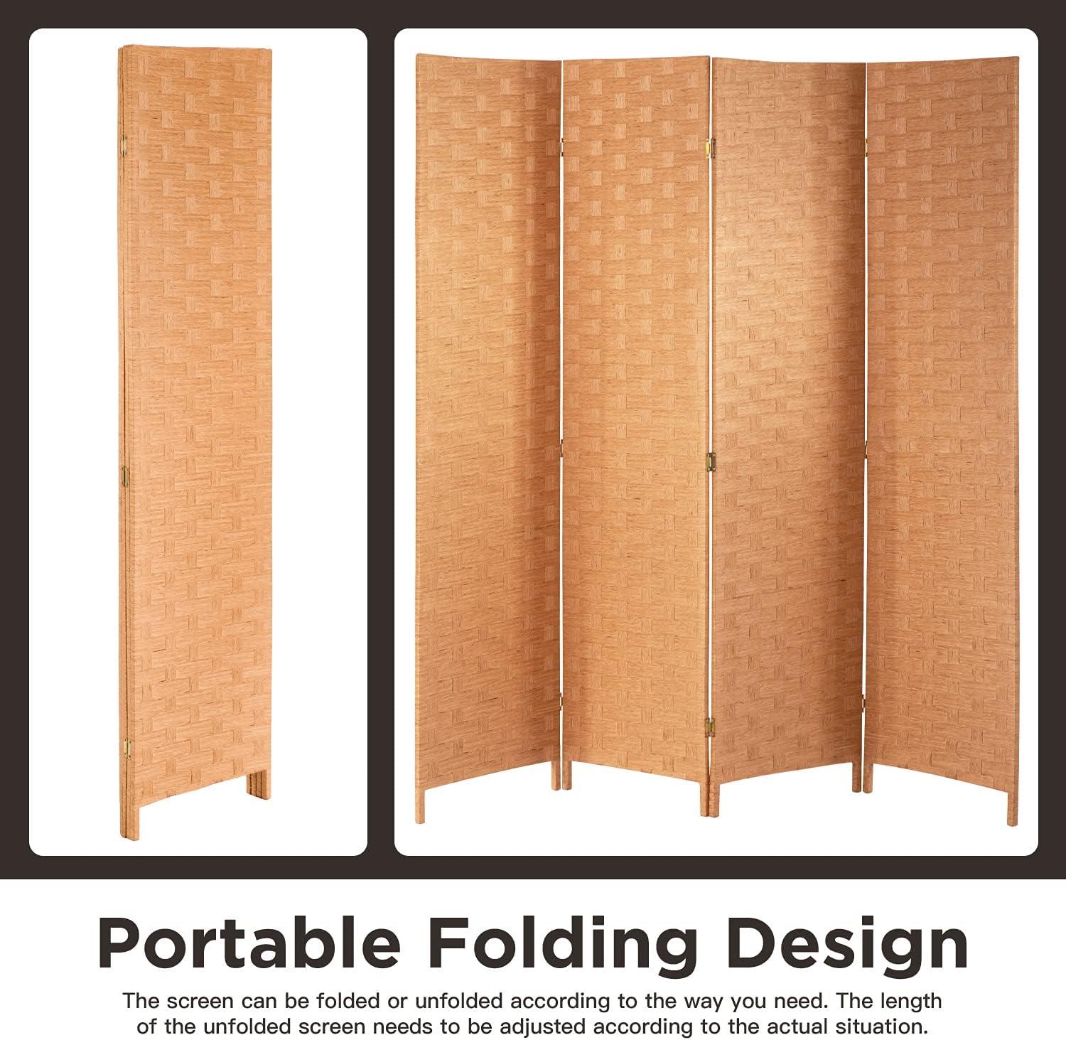 image:imageRoom Divider Wood Screen 6 Panel Folding Portable Partition Screens Wooden Mesh Woven Design Room Screen Divider for Home Office BrownNatural