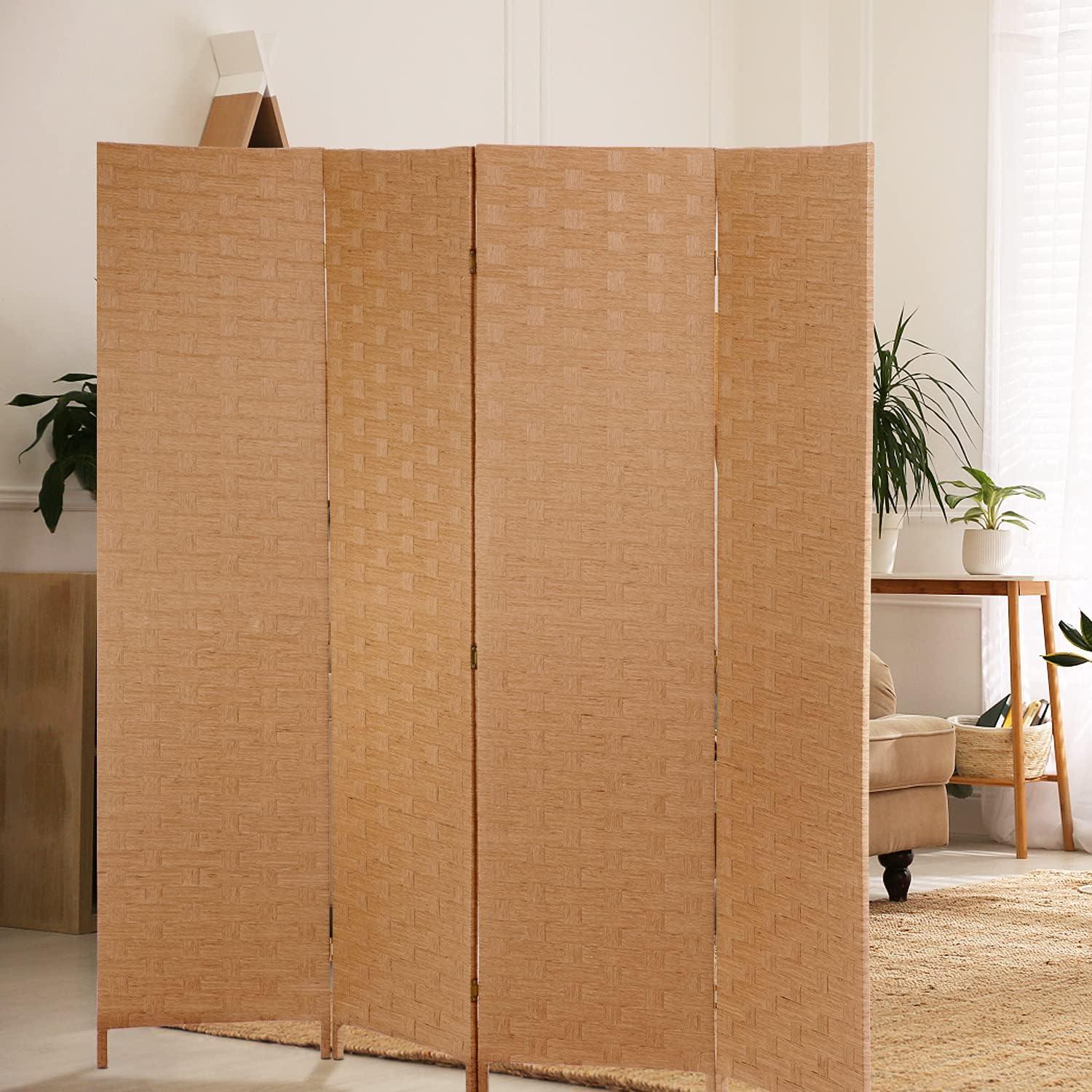 image:imageRoom Divider Wood Screen 6 Panel Folding Portable Partition Screens Wooden Mesh Woven Design Room Screen Divider for Home Office BrownNatural