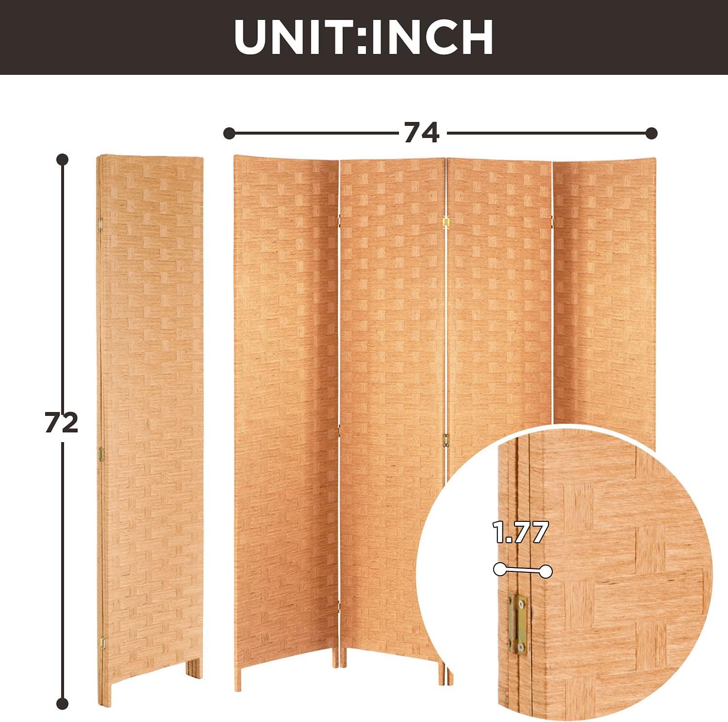 image:imageRoom Divider Wood Screen 6 Panel Folding Portable Partition Screens Wooden Mesh Woven Design Room Screen Divider for Home Office BrownNatural
