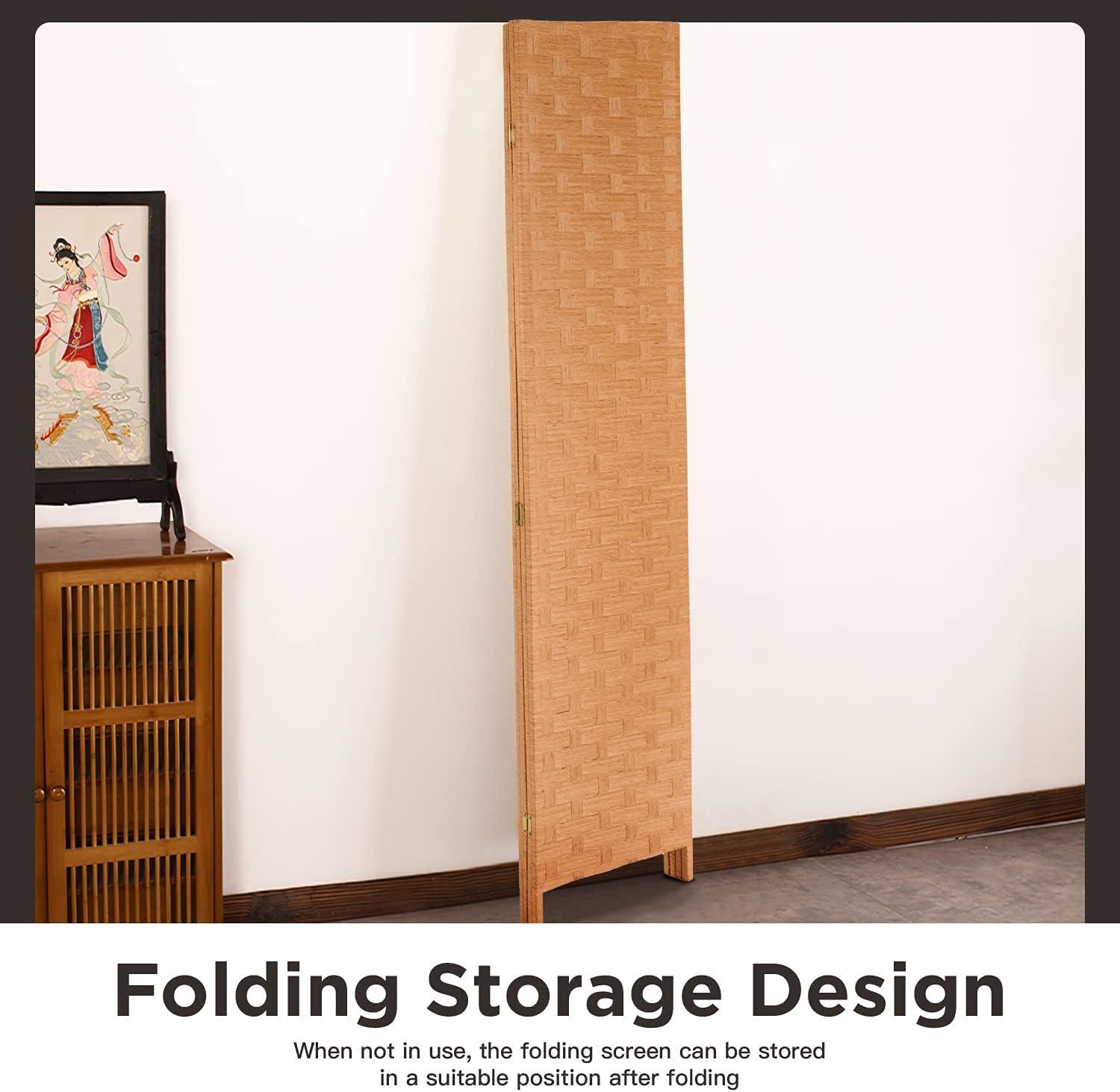 image:imageRoom Divider Wood Screen 6 Panel Folding Portable Partition Screens Wooden Mesh Woven Design Room Screen Divider for Home Office BrownNatural
