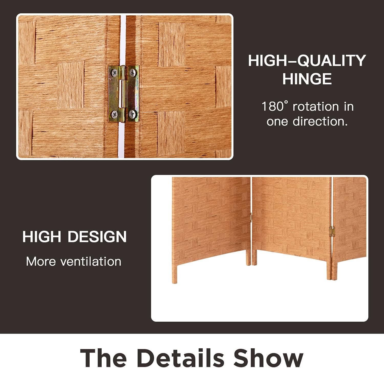 image:imageRoom Divider Wood Screen 6 Panel Folding Portable Partition Screens Wooden Mesh Woven Design Room Screen Divider for Home Office BrownNatural