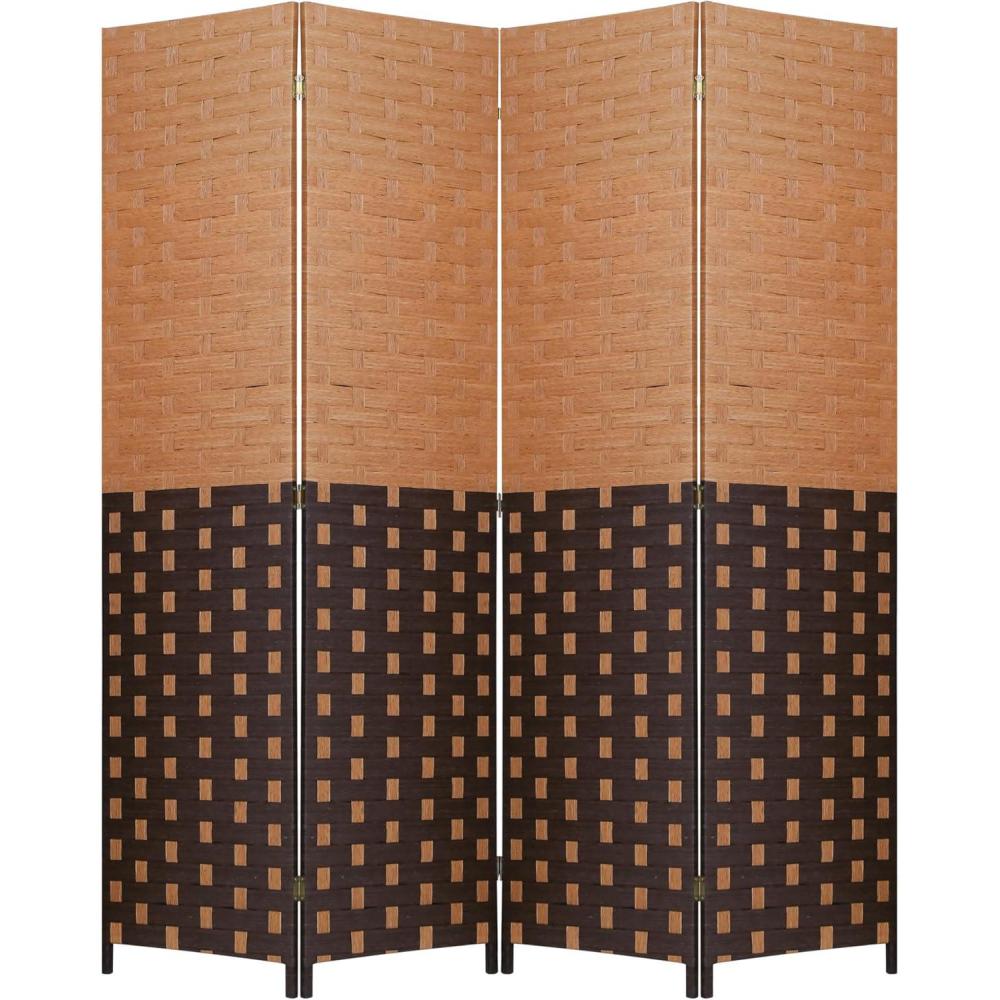 image:imageRoom Divider Wood Screen 6 Panel Folding Portable Partition Screens Wooden Mesh Woven Design Room Screen Divider for Home Office BrownChocolate Brown