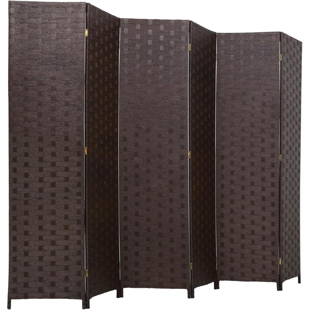 image:imageRoom Divider Wood Screen 6 Panel Folding Portable Partition Screens Wooden Mesh Woven Design Room Screen Divider for Home Office BrownDark Brown