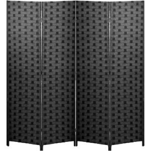 Room Divider Wood Screen 6 Panel Folding Portable Partition Screens Wooden Mesh Woven Design Room Screen Divider for Home Office (Brown)(Black)