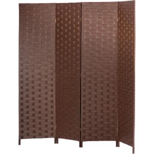 Room Divider Wood Screen 6 Panel Folding Portable Partition Screens Wooden Mesh Woven Design Room Screen Divider for Home Office (Brown)(Brown)