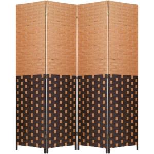 Room Divider Wood Screen 6 Panel Folding Portable Partition Screens Wooden Mesh Woven Design Room Screen Divider for Home Office (Brown)(CM)