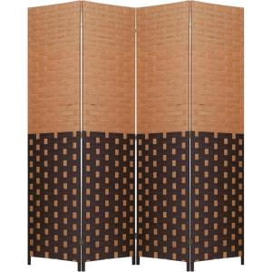 Room Divider Wood Screen 6 Panel Folding Portable Partition Screens Wooden Mesh Woven Design Room Screen Divider for Home Office (Brown)(Chocolate Brown)
