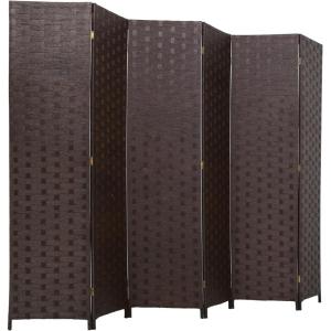 Room Divider Wood Screen 6 Panel Folding Portable Partition Screens Wooden Mesh Woven Design Room Screen Divider for Home Office (Brown)(Dark Brown)
