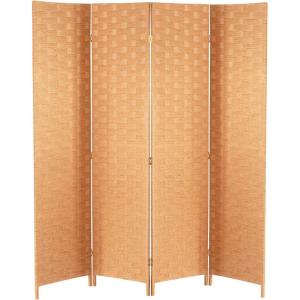 Room Divider Wood Screen 6 Panel Folding Portable Partition Screens Wooden Mesh Woven Design Room Screen Divider for Home Office (Brown)(Natural)